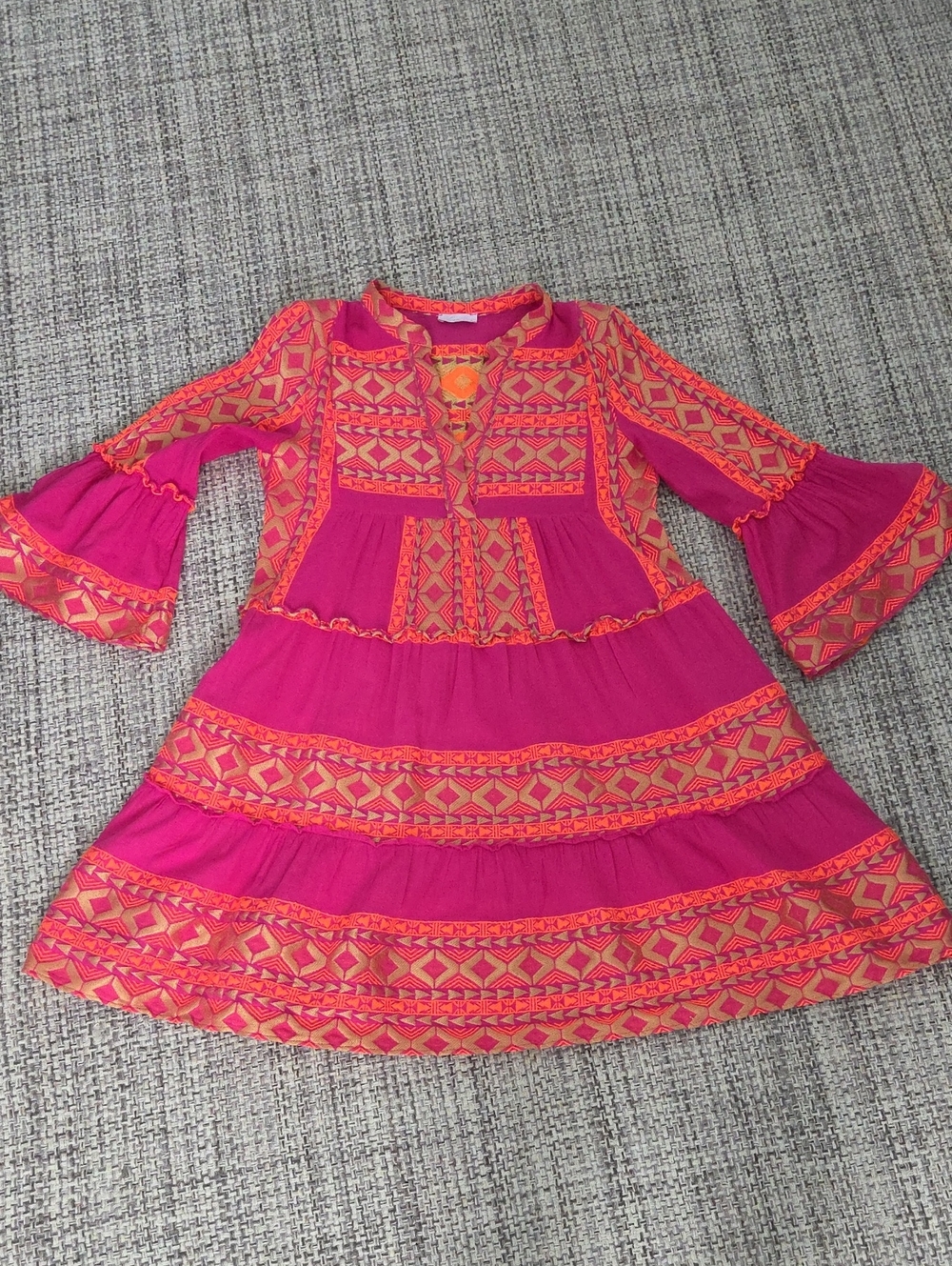 Lace The Label Fuchsia & Orange Geometric Embroidered Boho Mini Dress M EUC - Picture 7 of 15
